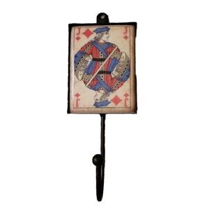 Playing Card Tile Decorative Wall Hook Distressed Jack Diamonds Game Room Decor